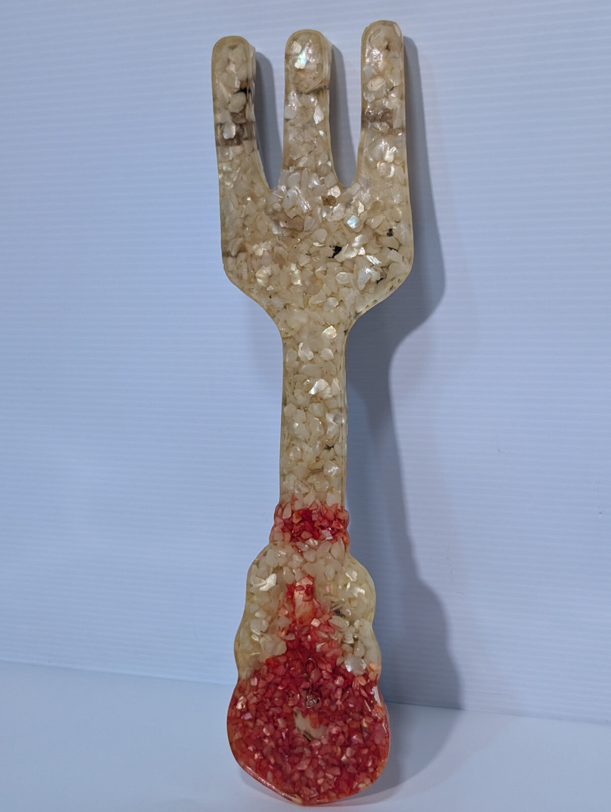 Vintage Set Fork Spoon Wall Hanging Epoxy Shell Mother of Pearl Resin Art 15.5"