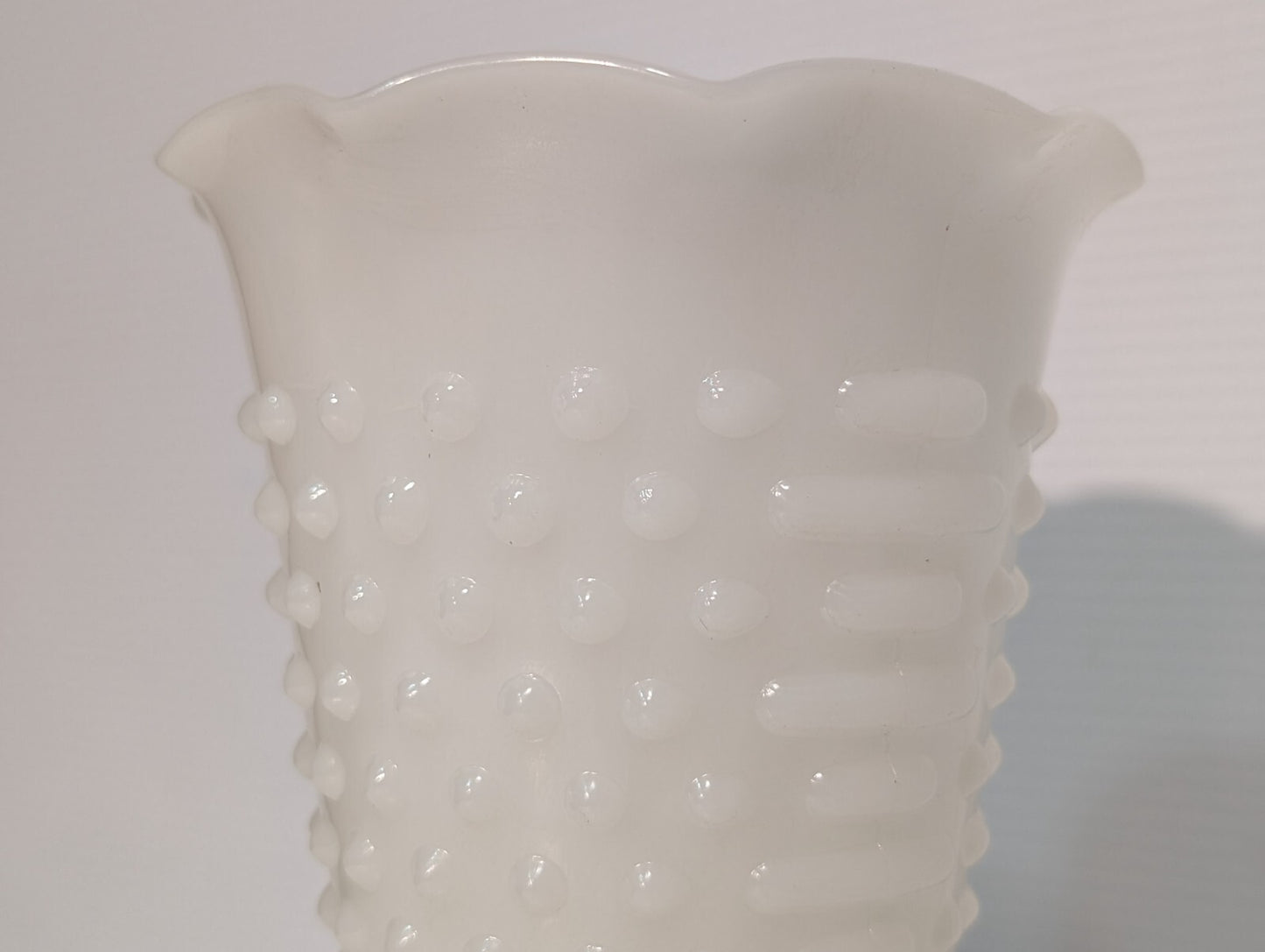 Vintage Anchor Hocking Milk Glass Hobnail Trumpet Vase Ruffled Scalloped Rim