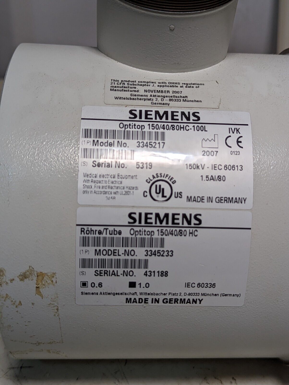 Siemens 3345217 Optitop 150/40/80HC-100L X-ray tube, Cath Angio lab parts
