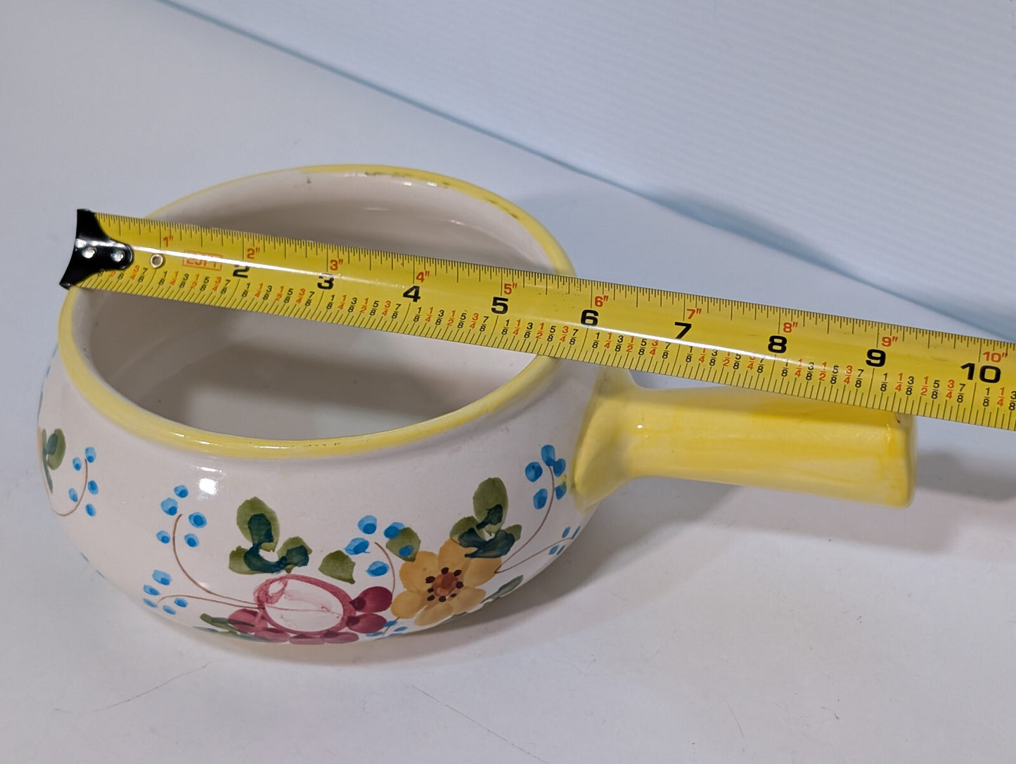Vintage Hand Painted Soup Crock Pot Ceramic Dish Flowers Yellow Blue Green Berry