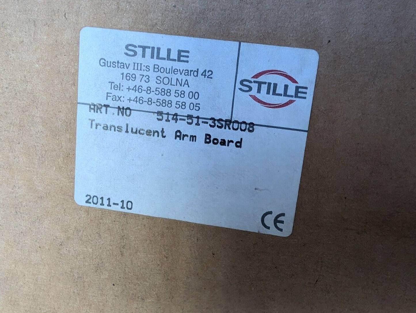 Stille 514-51-3SR008 Translucent Arm Board in original box w/ hardware as shown