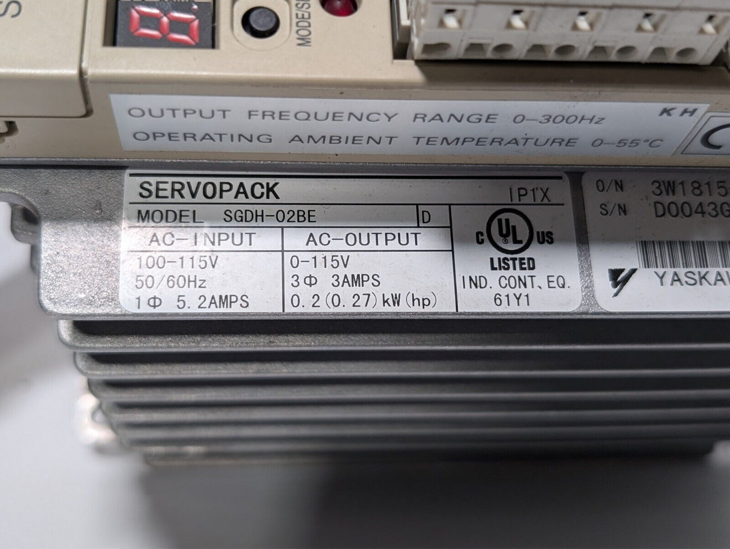 Yaskawa SGMAH-02BAF41 servo motor with SGDH-02BE servopack, CGI 023PLX0280-XX-01