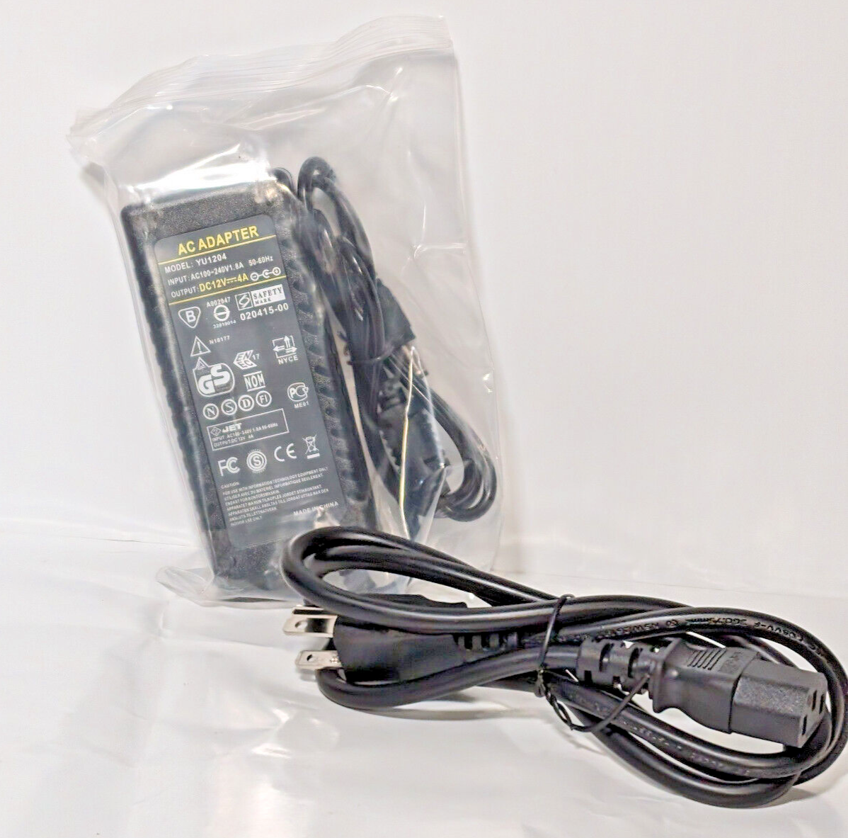 YU1204 AC/DC Power Supply Adapter 12 VDC, 4 A, for LED, security camera, monitor