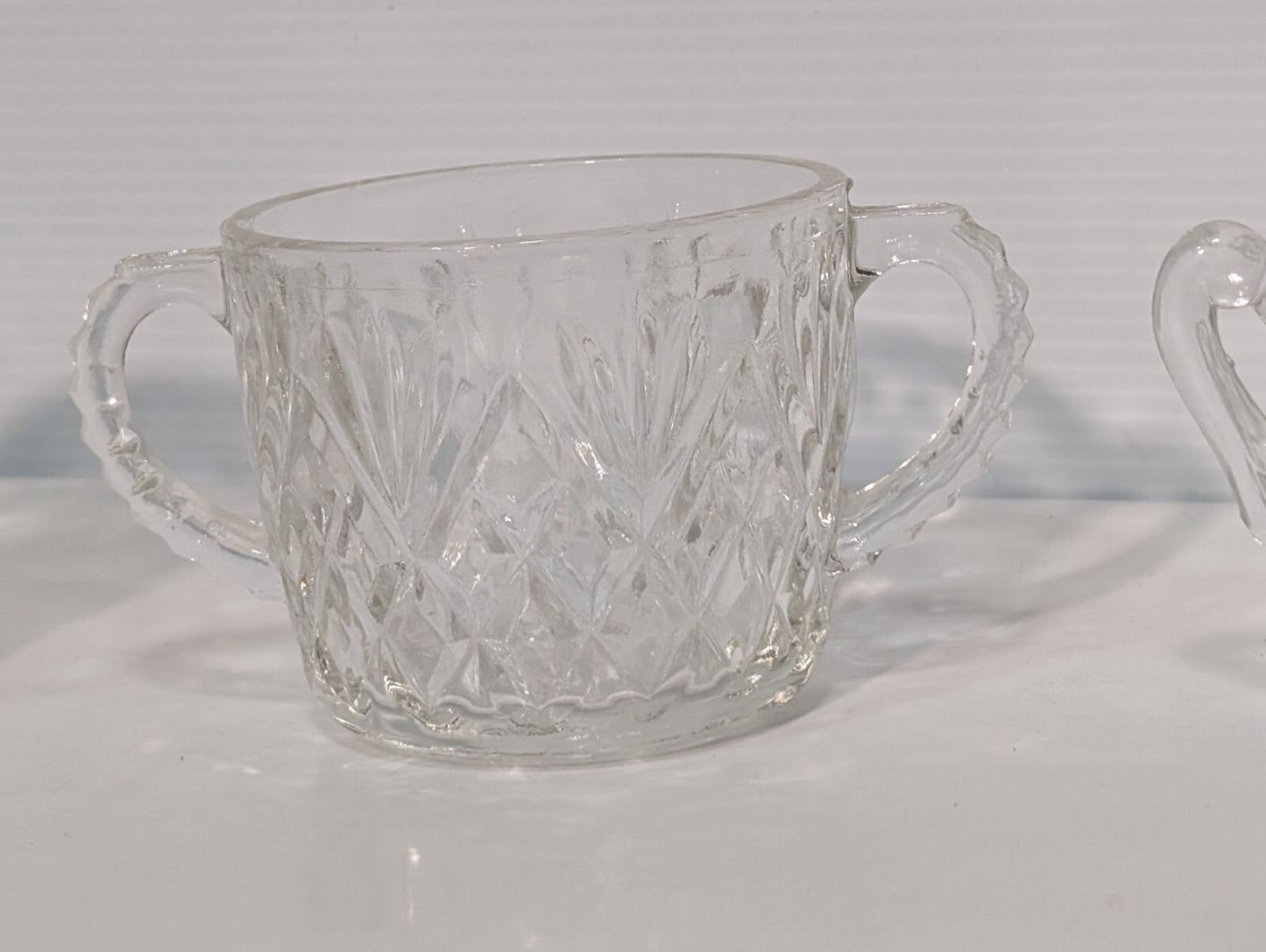 Vintage Indiana Willow Glass Sugar + Anchor Hocking Pineapple Fan Cream Bowls
