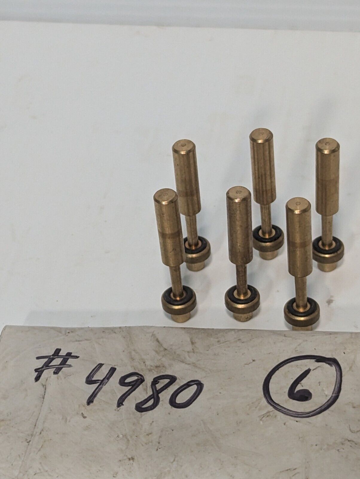 Lot of 6 small brass plungers, marked #4980, as shown - Free Shipping