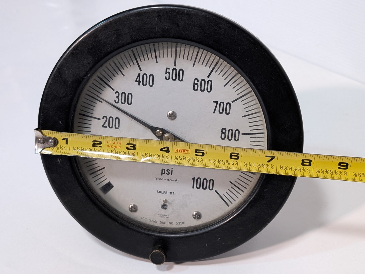 U.S. Gauge 33510 Solfrunt 1000 PSI Pressure Gauge, 5.75" Dial Face, 1/2" NPT