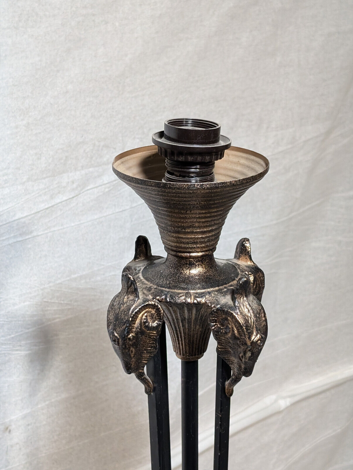 66" Goat Head Torchier Floor Lamp, Kaoyi KFD-5150 Dimmer, Vintage 90s, Brass