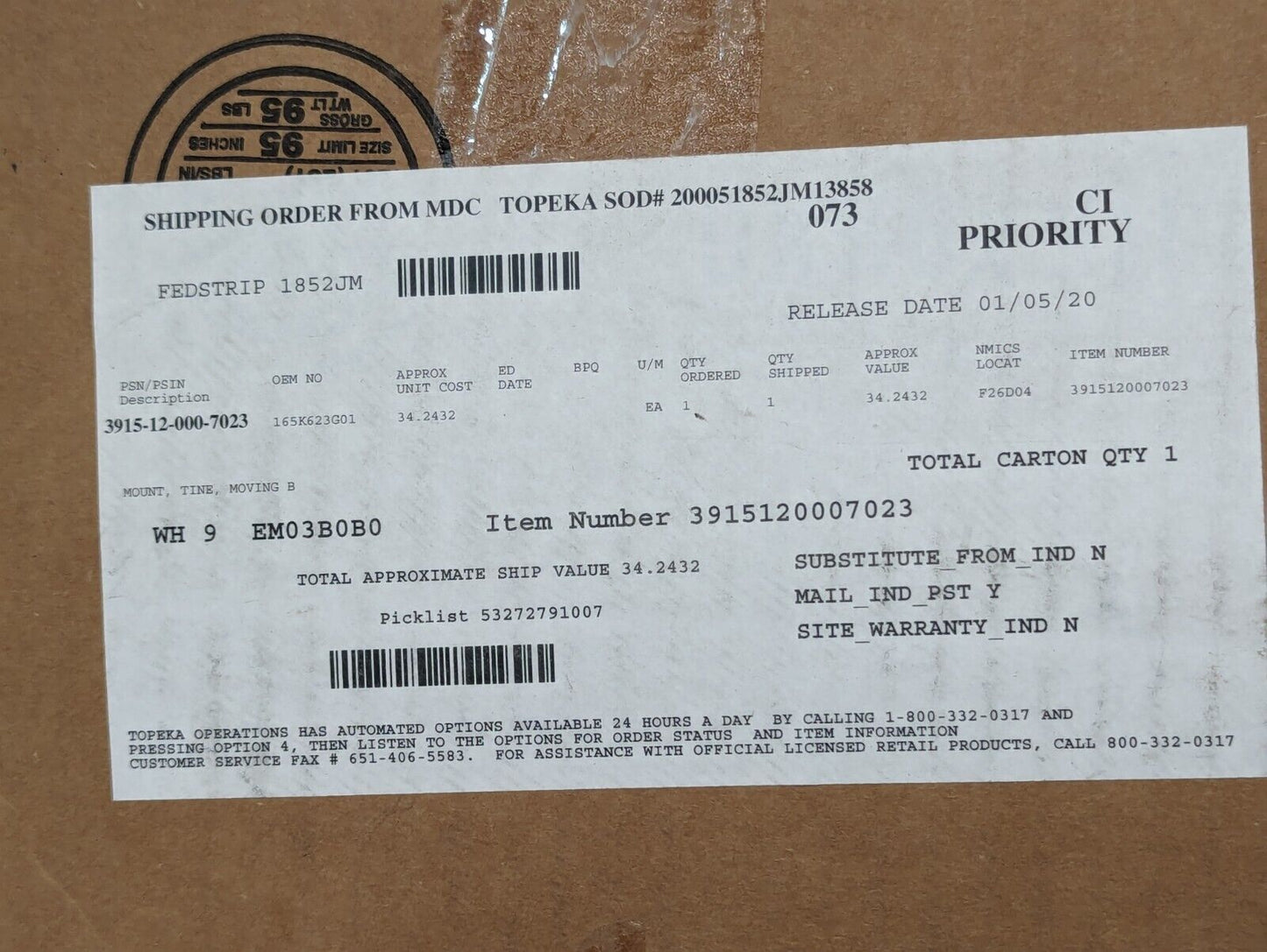 3915-12-000-7023 165K623G01 Moving Tine Mount (B) - Free Shipping