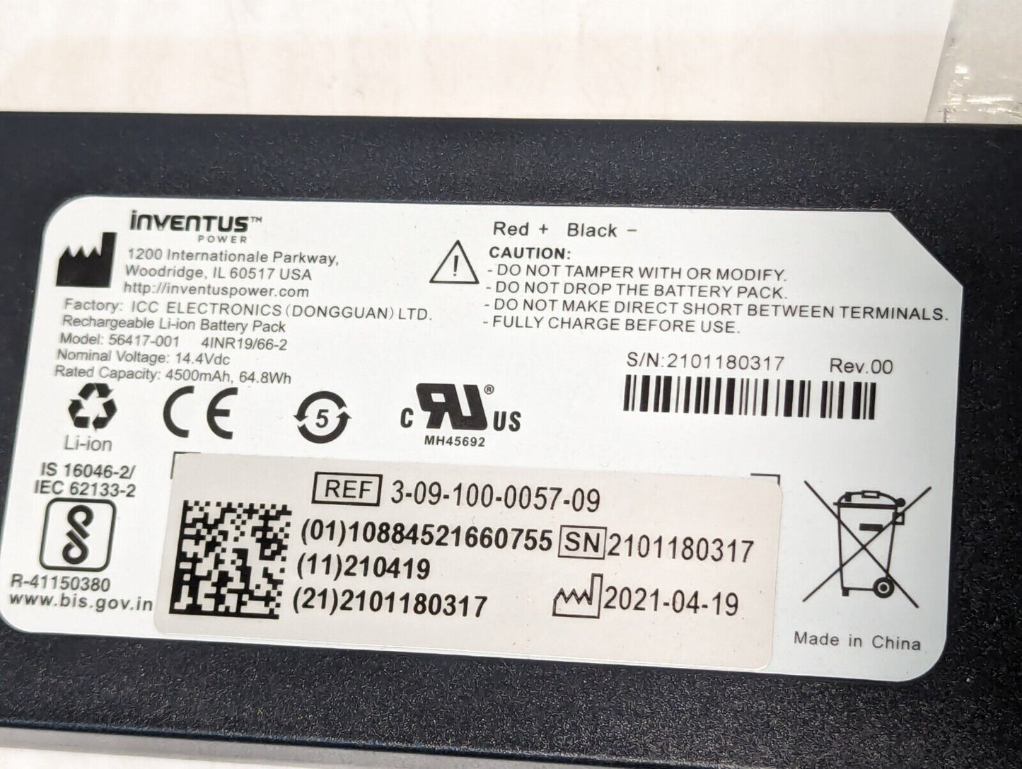 Inventus 56417-001 Battery, 3-09-100-0057-09 - Free Shipping