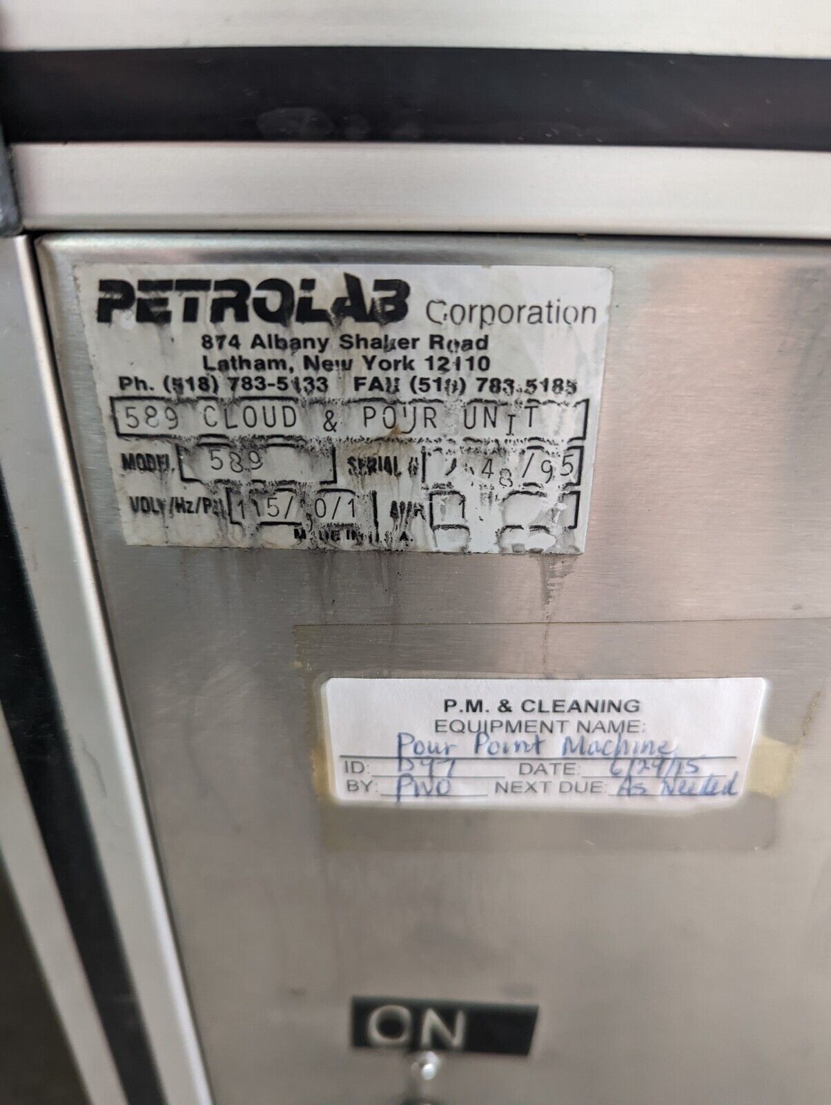 Petrolab 589 cloud and pour unit, 115VAC, seemingly burn damage on the back