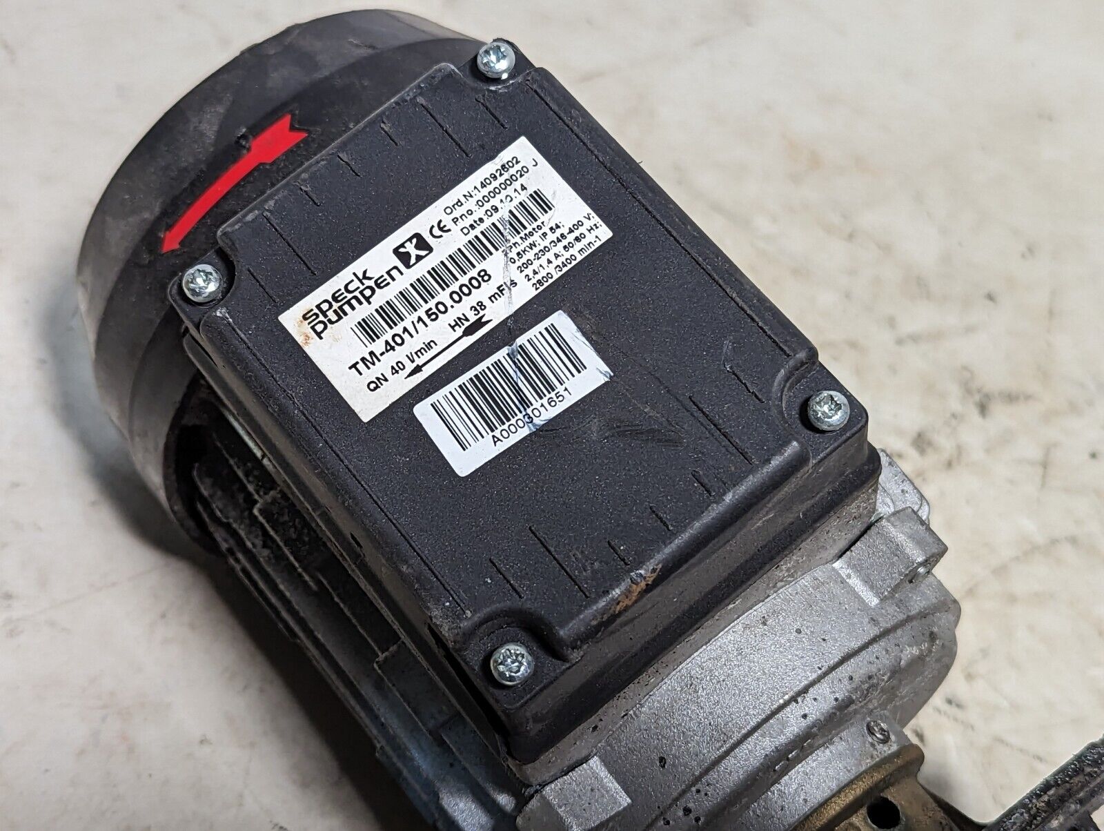 Speck Pumpen T-401/150.0008 3-phase motor, 0.5kW, 200-230/346-400VAC, 2800/3400