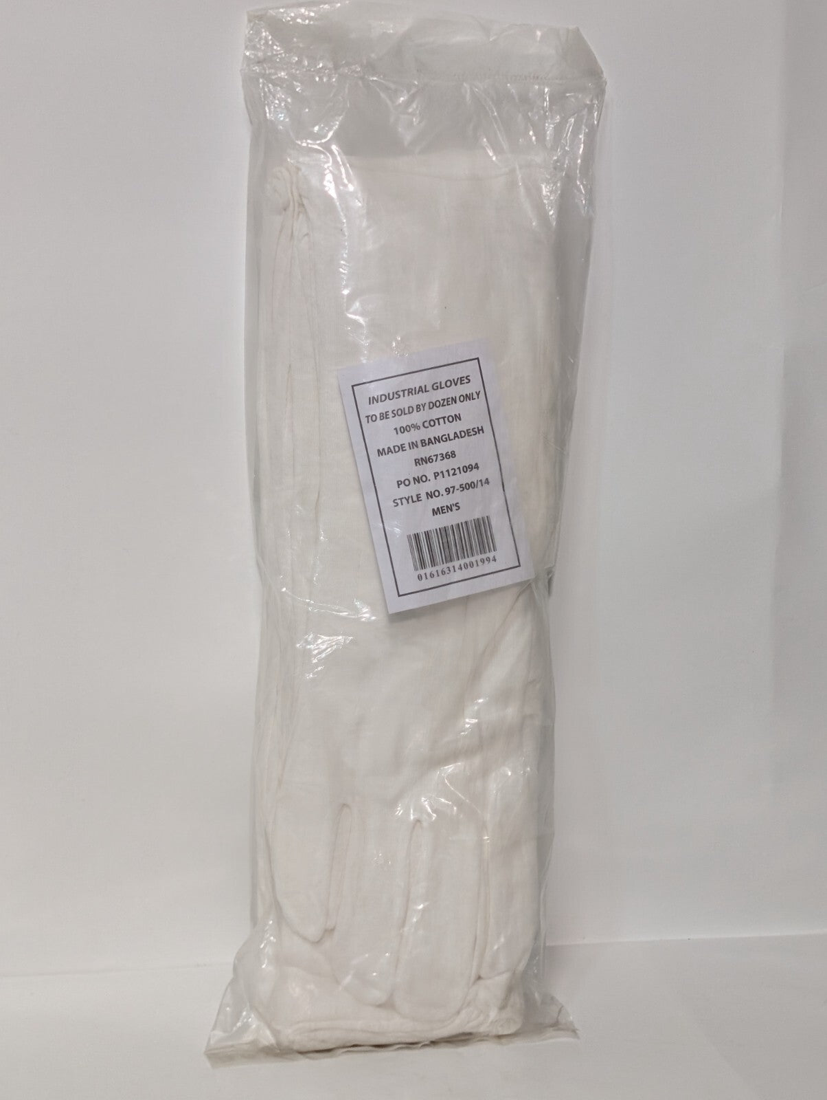 White Cotton Industrial Inspection Gloves 97-500/14 Men's Size 12 Pack