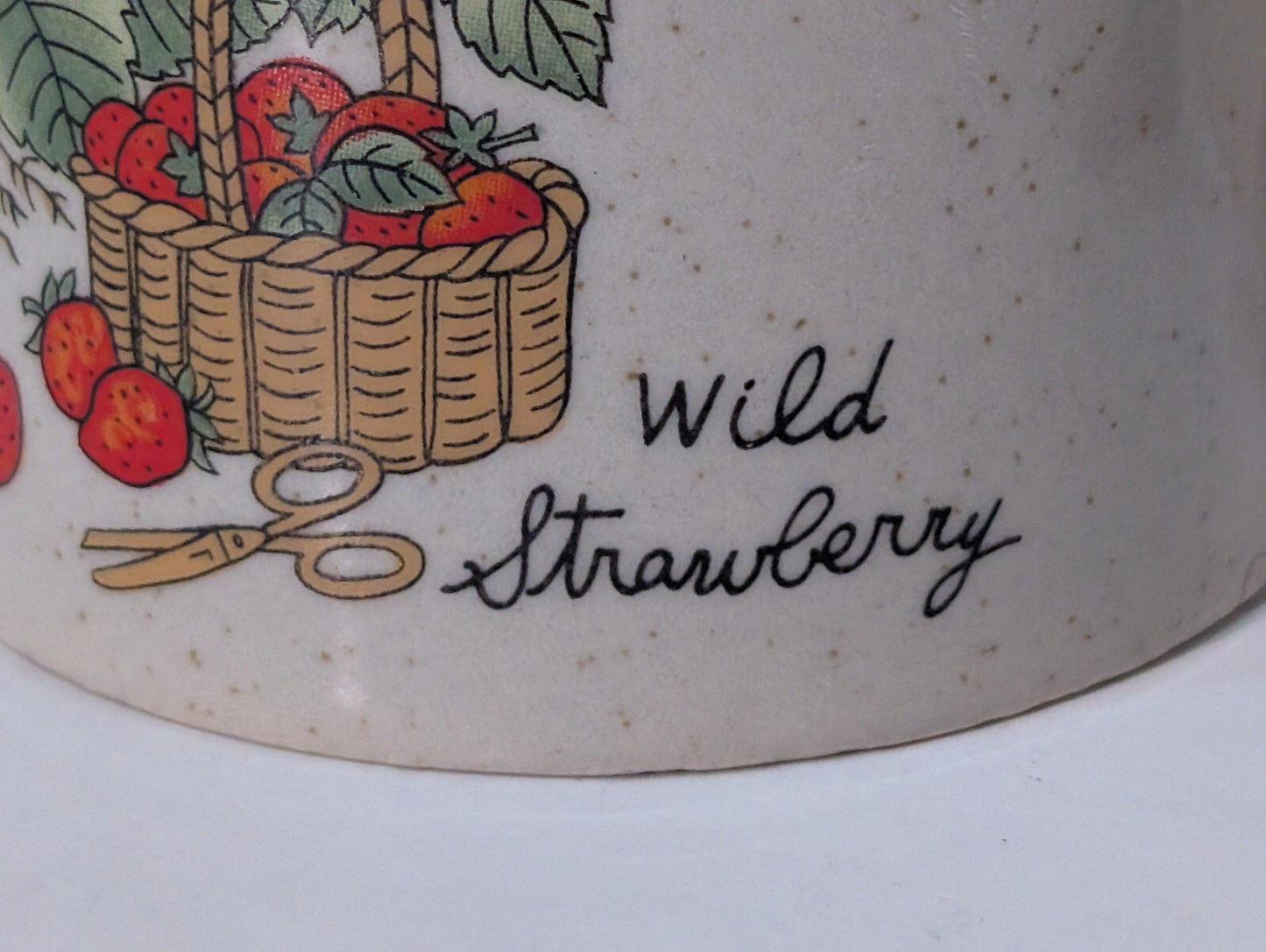 Vintage 1970s Covered, Lid, Coffee, Tea Mug Wild Strawberry, Speckled Stoneware