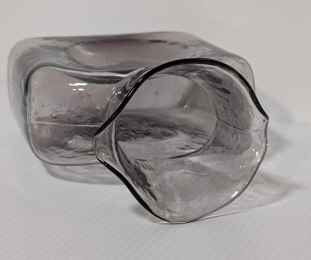 Vintage Blenko Art Glass Carafe, Vase, Grey Smoke, MCM, Textured, Organic Design
