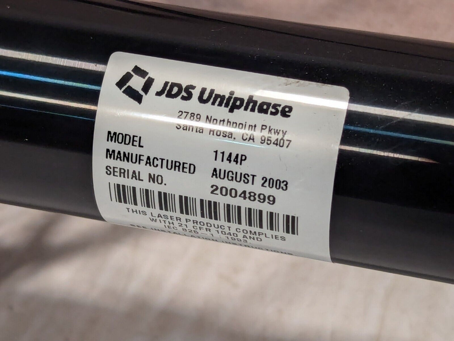 JDS Uniphase 1144P Helium Neon Gas Laser Tube & 14-10059-00 Mount -Free Shipping