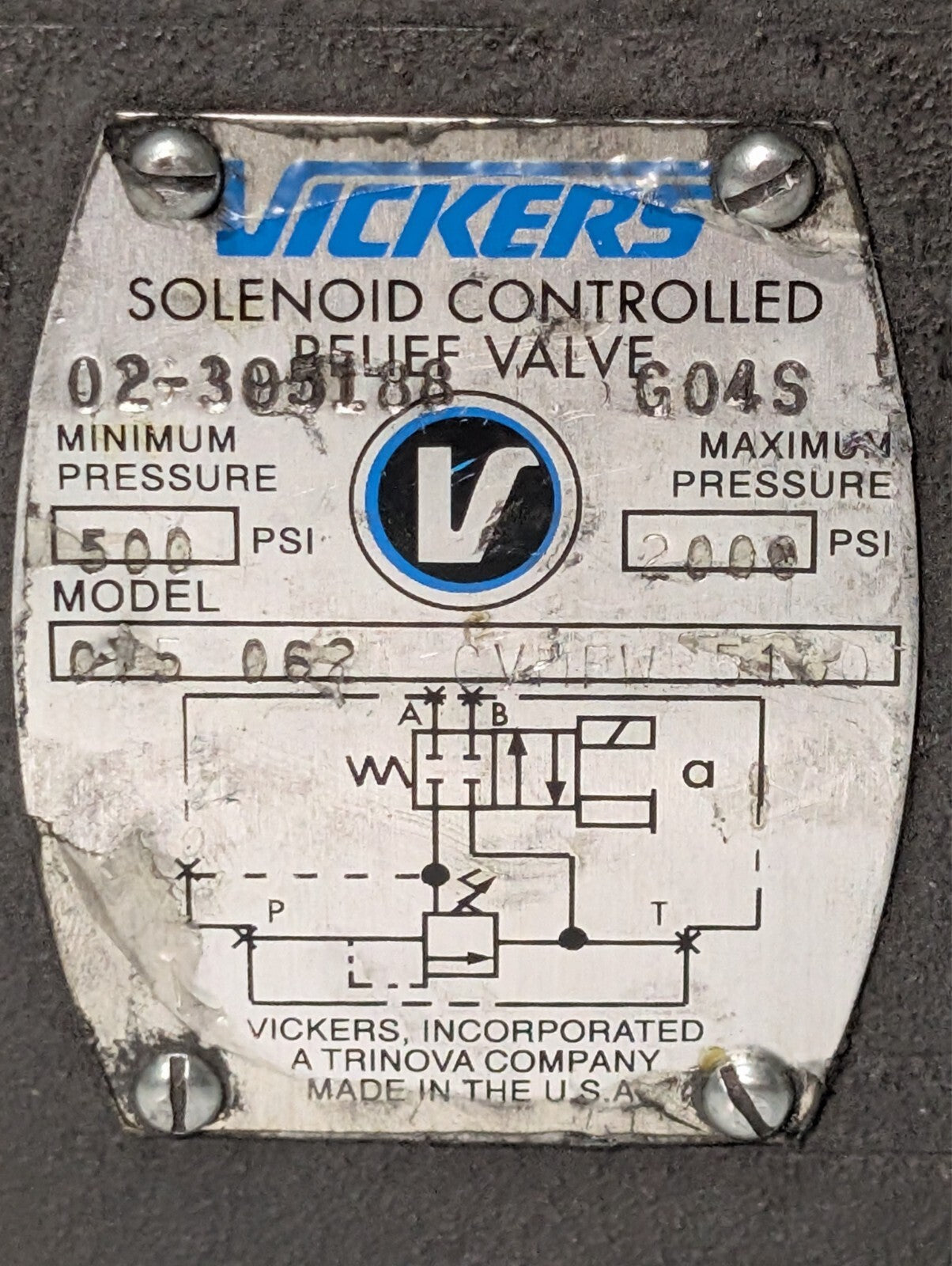 Vickers CT5 062A CV 1FW 5100 Solenoid Controlled Relief Valve 500-2000psi