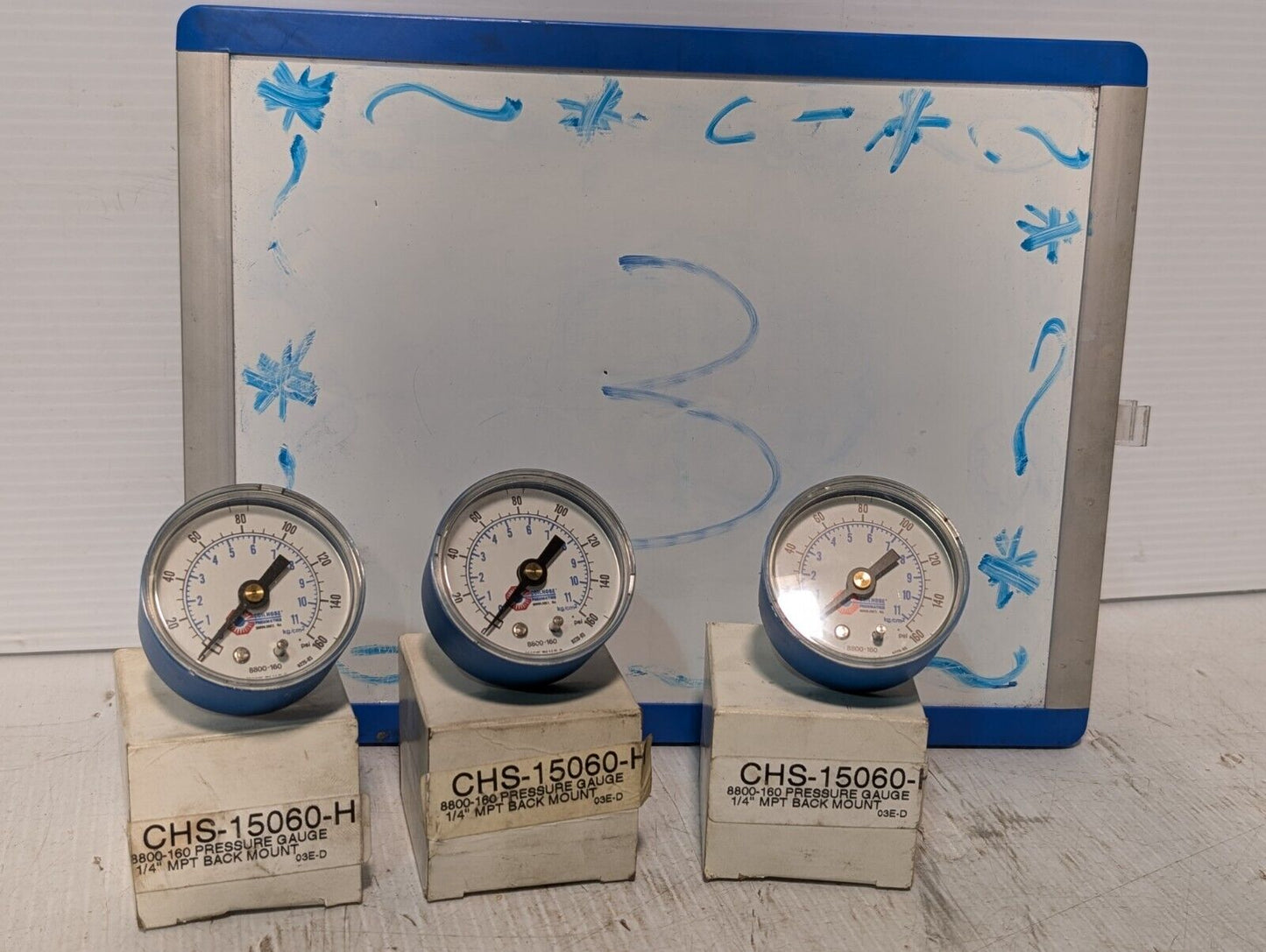 Lot of 3 Coilhose 8800-160 2" Pneumatics Pressure Gauge Back Mount, 160 Psi USA