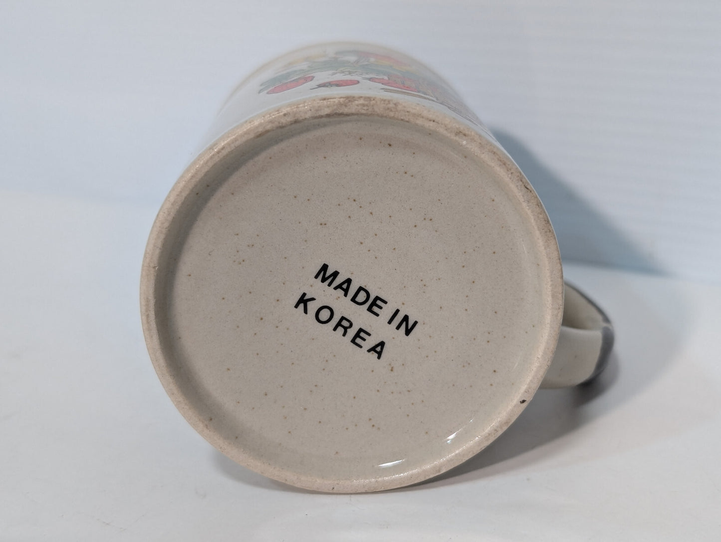 Vintage 1970s Covered, Lid, Coffee, Tea Mug Wild Strawberry, Speckled Stoneware