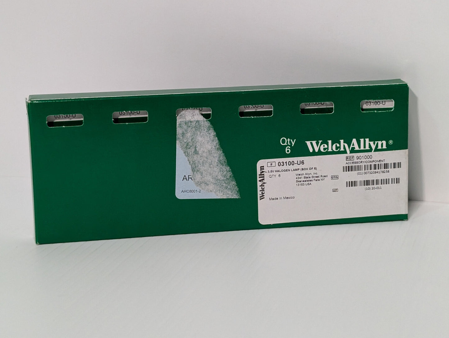 Welch Allyn 03100-U6, 3.5V Halogen Opthalmoscope Lamps Bulbs 6-Pack, 901000