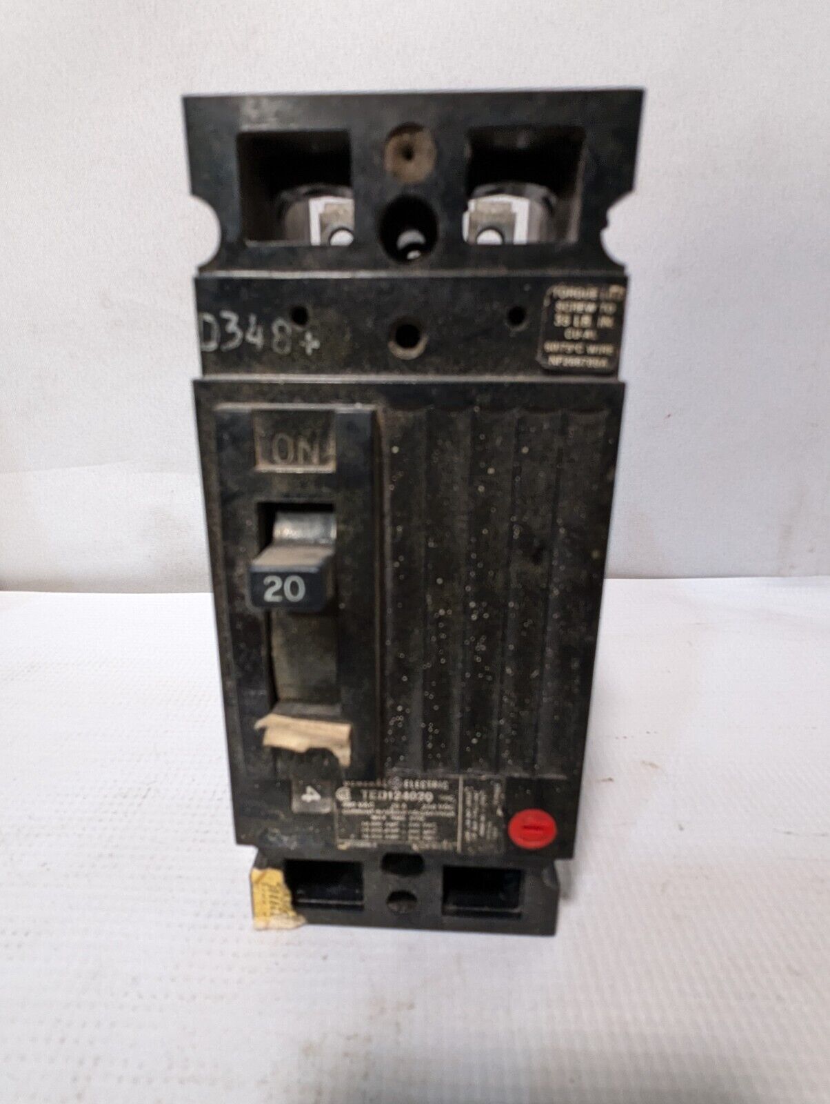 GE TED124020 Molded Case Industrial Circuit Breaker, 20A, 480VAC, 2-Pole