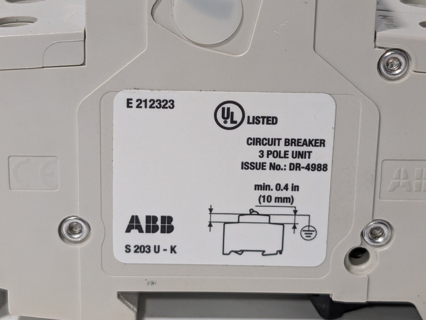 ABB S203U-K30 Circuit Breaker, 3-Pole, 30 A, 162K861H01, 240 VAC, 50/60 Hz