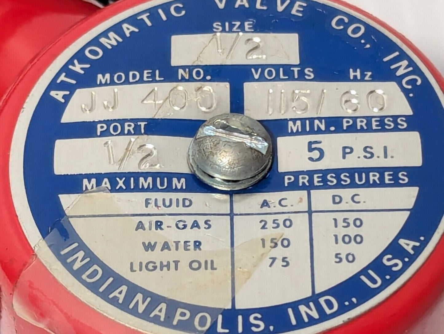 Atkomatic JJ400 valve, 1/2 size, 1/2 port, 115VAC, 5PSI min - Free Shipping