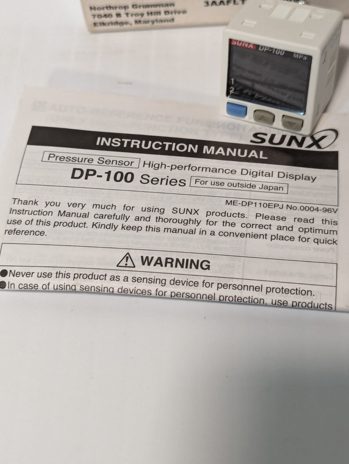 SunX DP-112-E-P-J Pressure Sensor, 161K320H02 - Free Shipping
