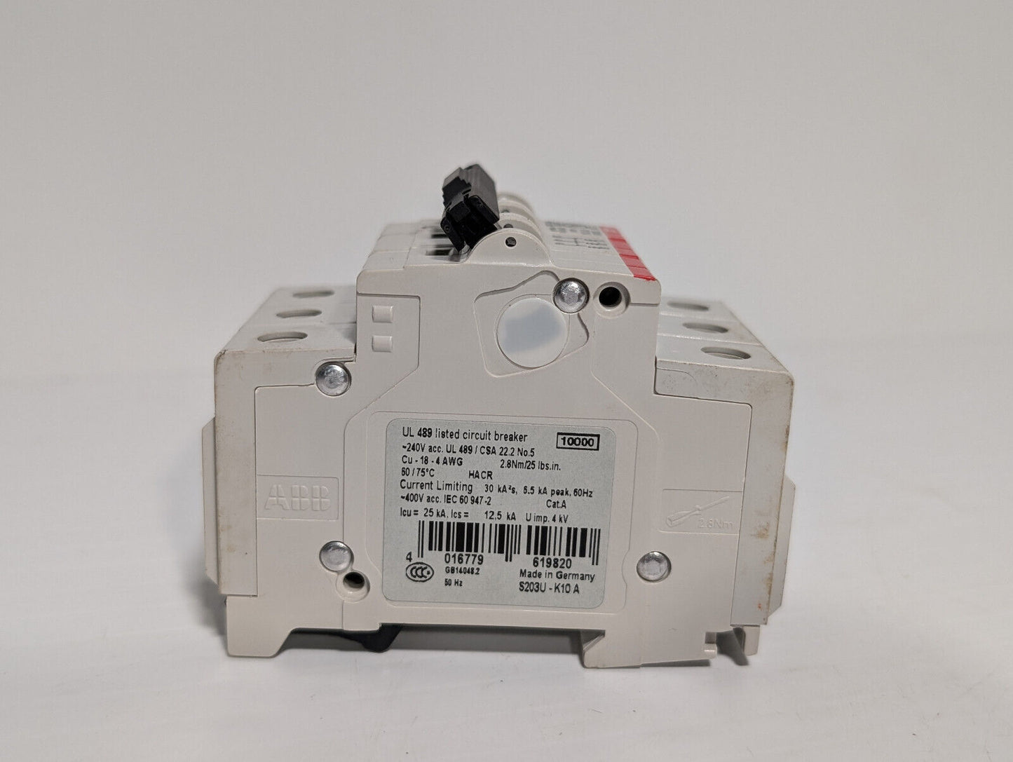 ABB S203U-K10A Circuit Breaker, 3 Pole Unit, Min .4", Made in Germany