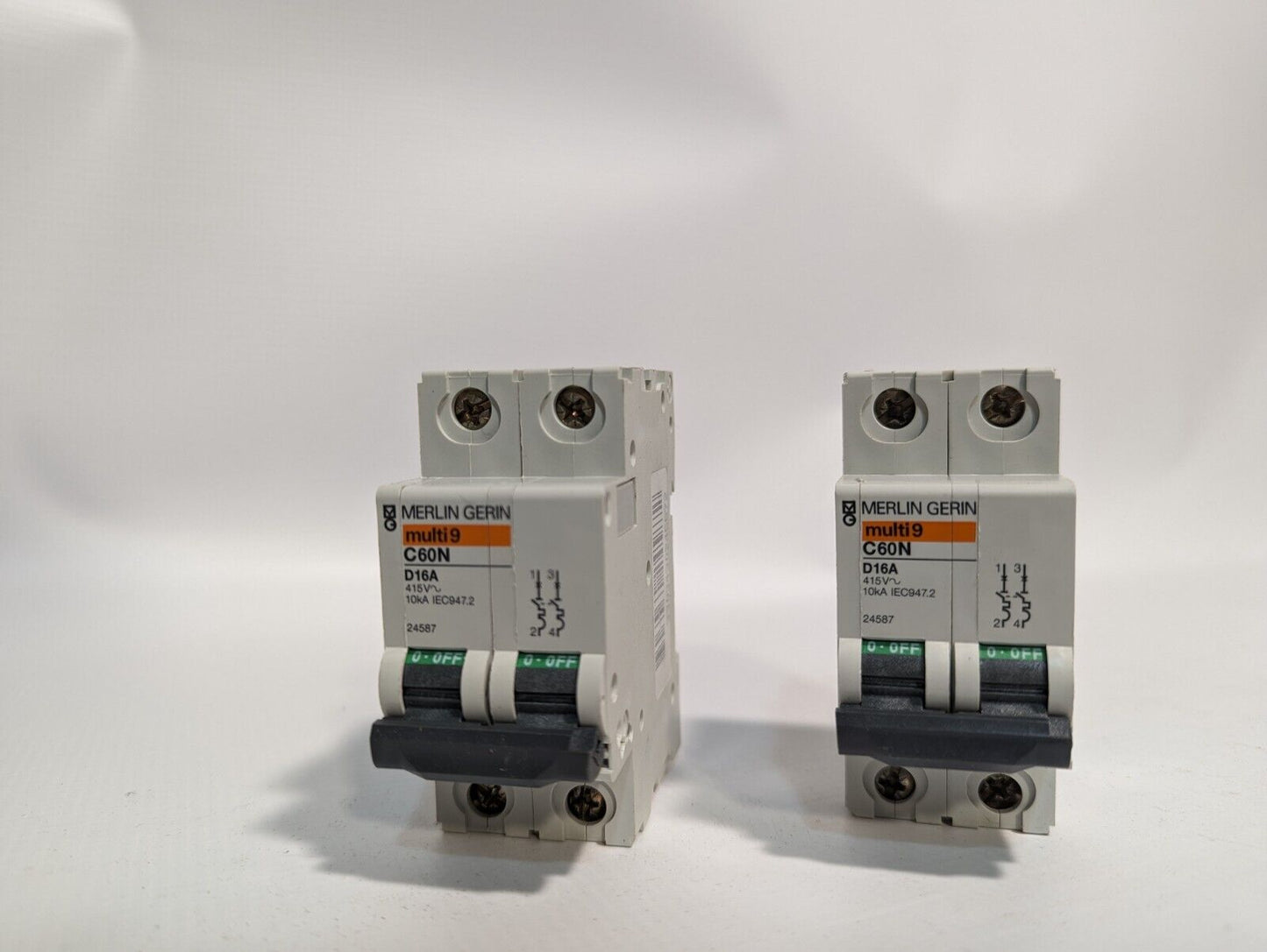 Merlin Gerin 24587 circuit breaker, 16A, 415VAC, 2 pole, Multi-9 C60N D16A, 10kA