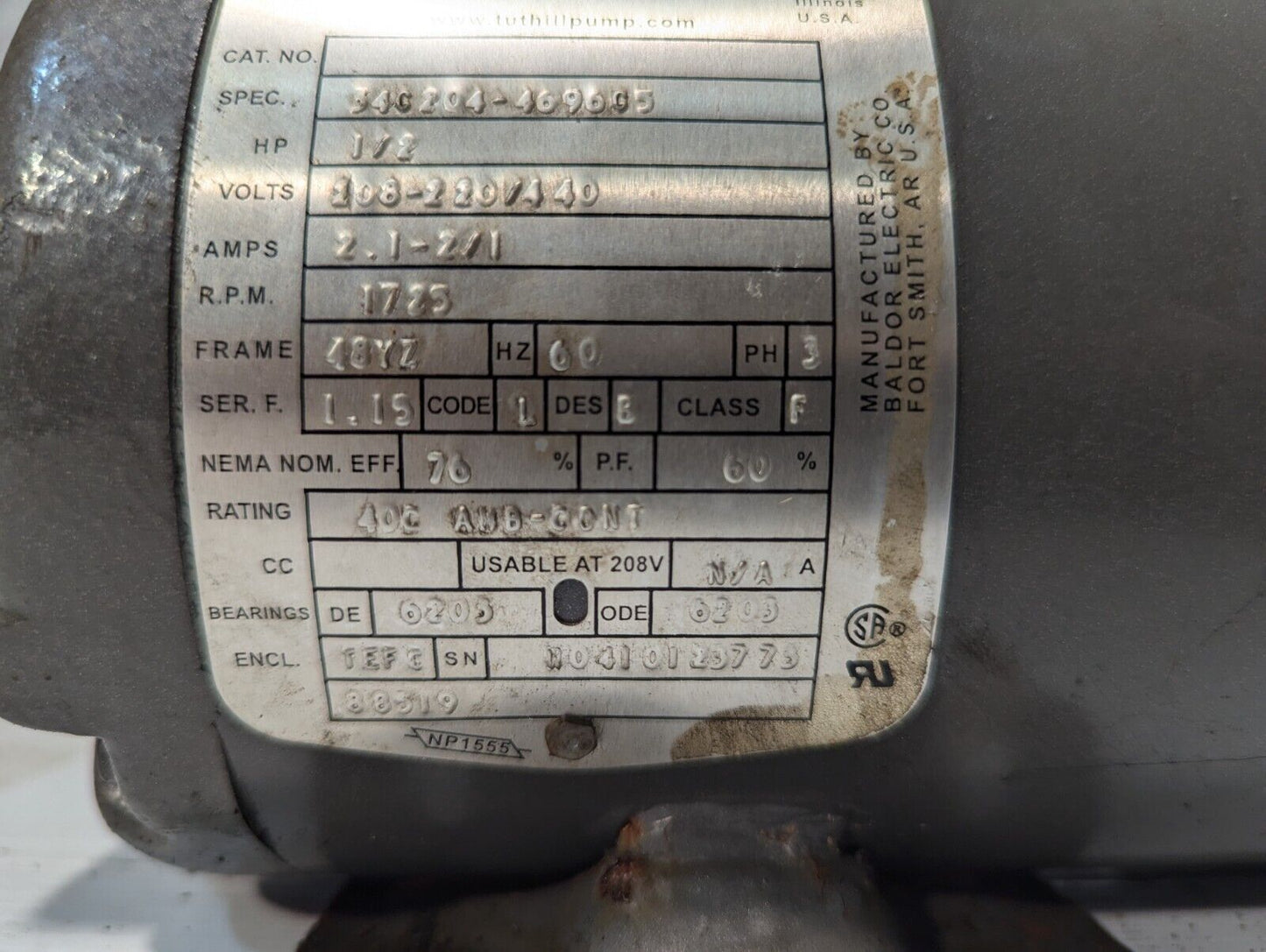 Tuthill 34G204-4696G5 AC Motor Pump, 3P, 1/2HP, 208-220/440VAC - Free Shipping