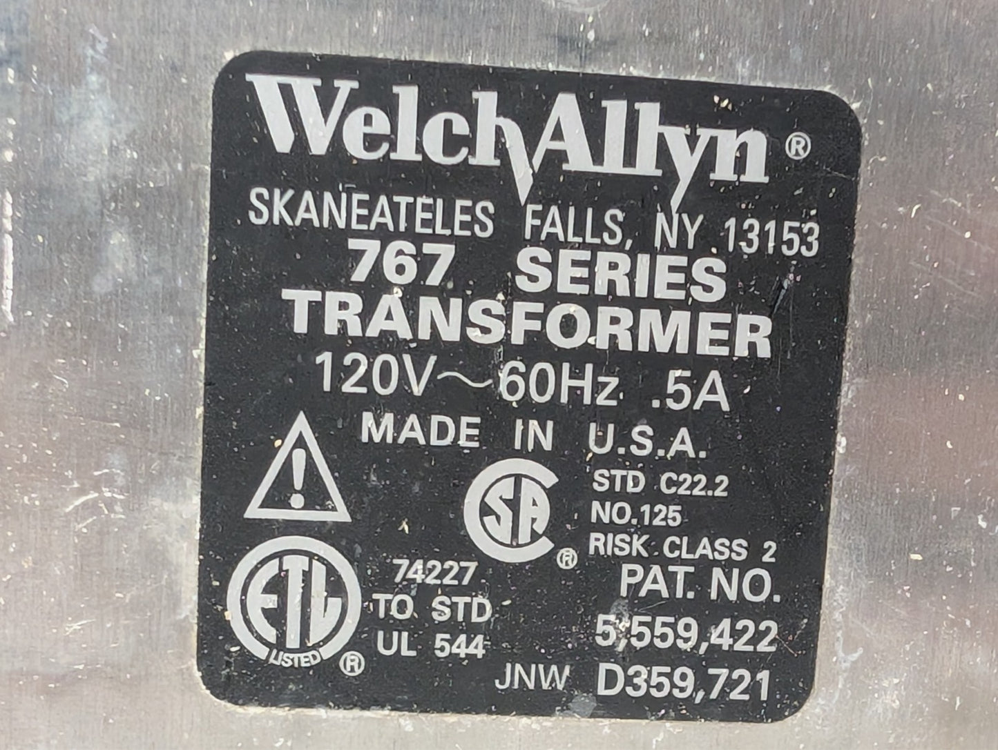 Welch Allyn 767 Series Transformer with otoscope cables cut as pictured