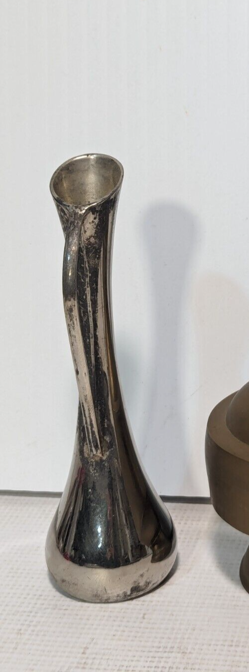 Silver Plate Bud Vase with handle, long and thin - Free Shipping