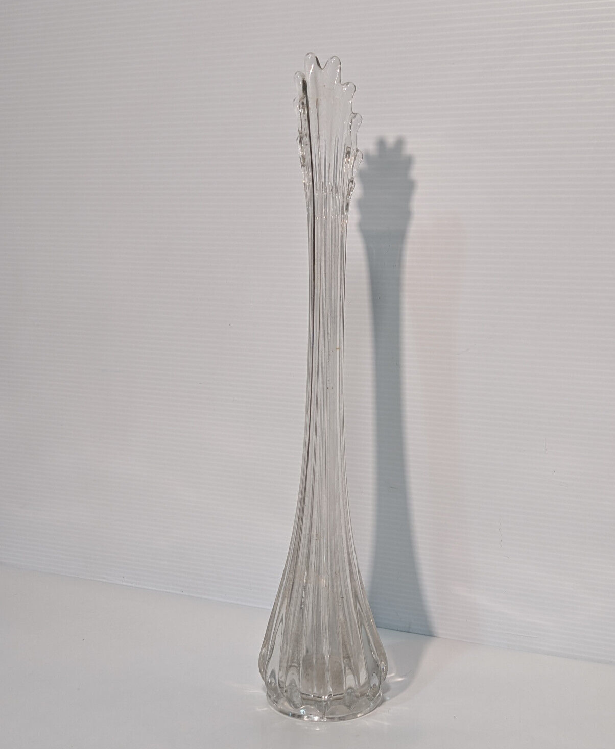 Vintage Clear Crystal Vase Stretch Swung Glass Splash Long Stem 17.5"