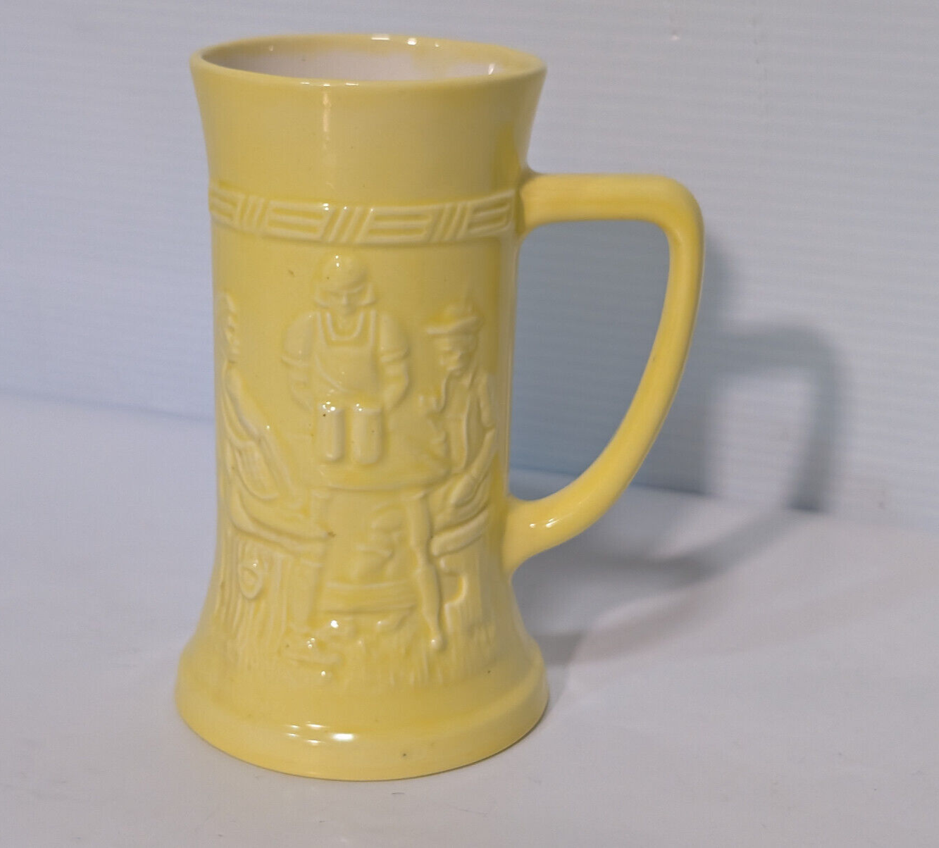 Vintage Yellow Glazed Beer Stein Coffee Mug Pub Federal Milk Glass