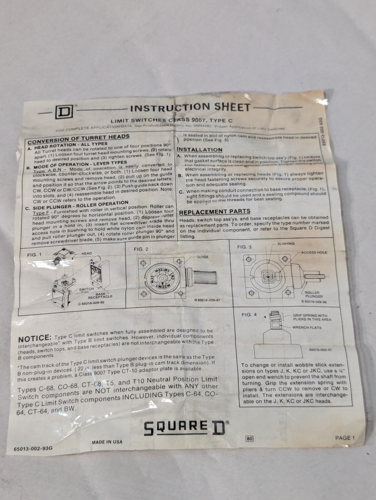 Square D 9007-C68T10 Mechanical Turret Head Position Switch, 10° Pre-travel Arm