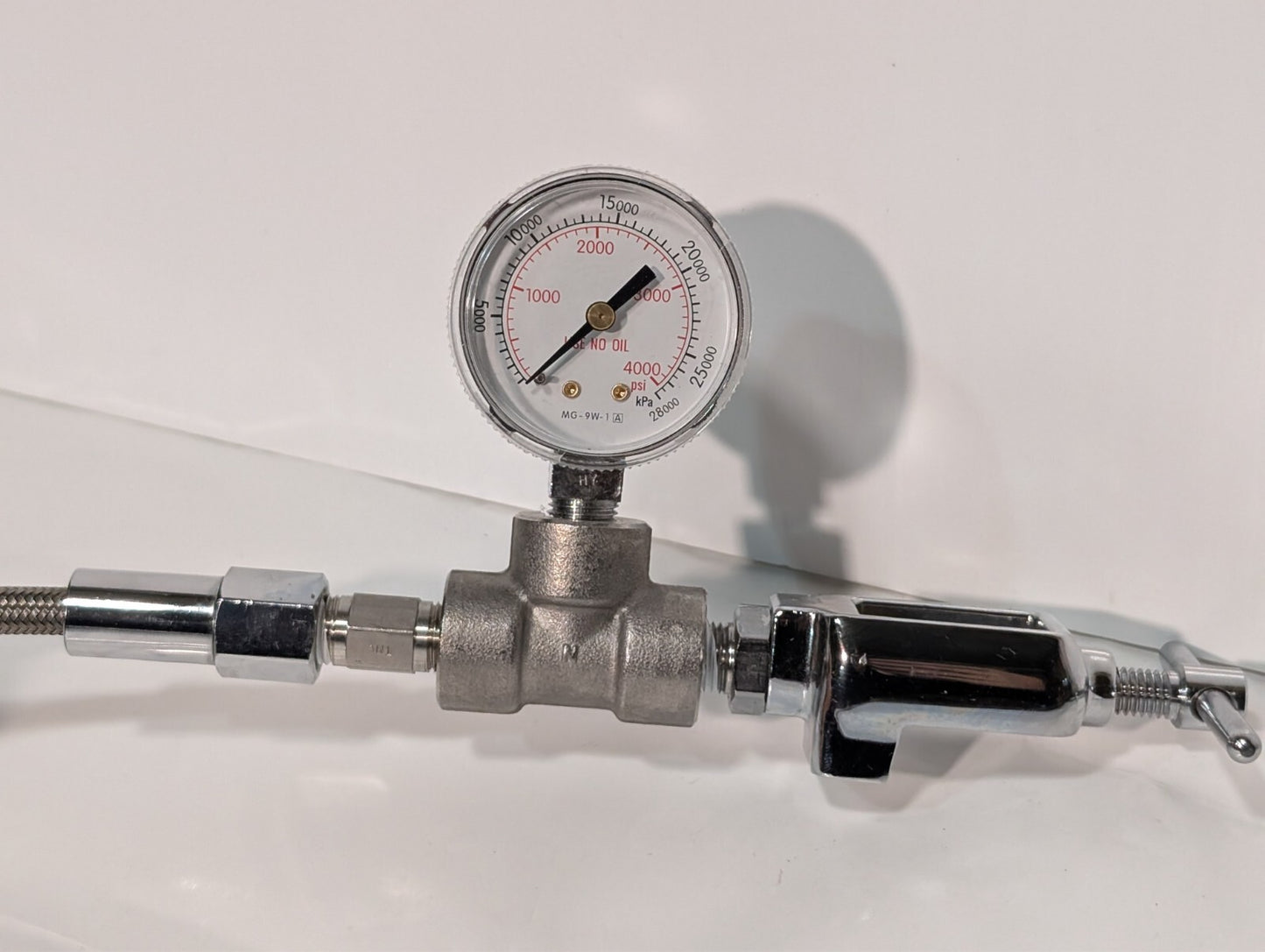 2 Western Medical MG-9W-1 Pressure Gauges on Metal Gas Pipe Cable