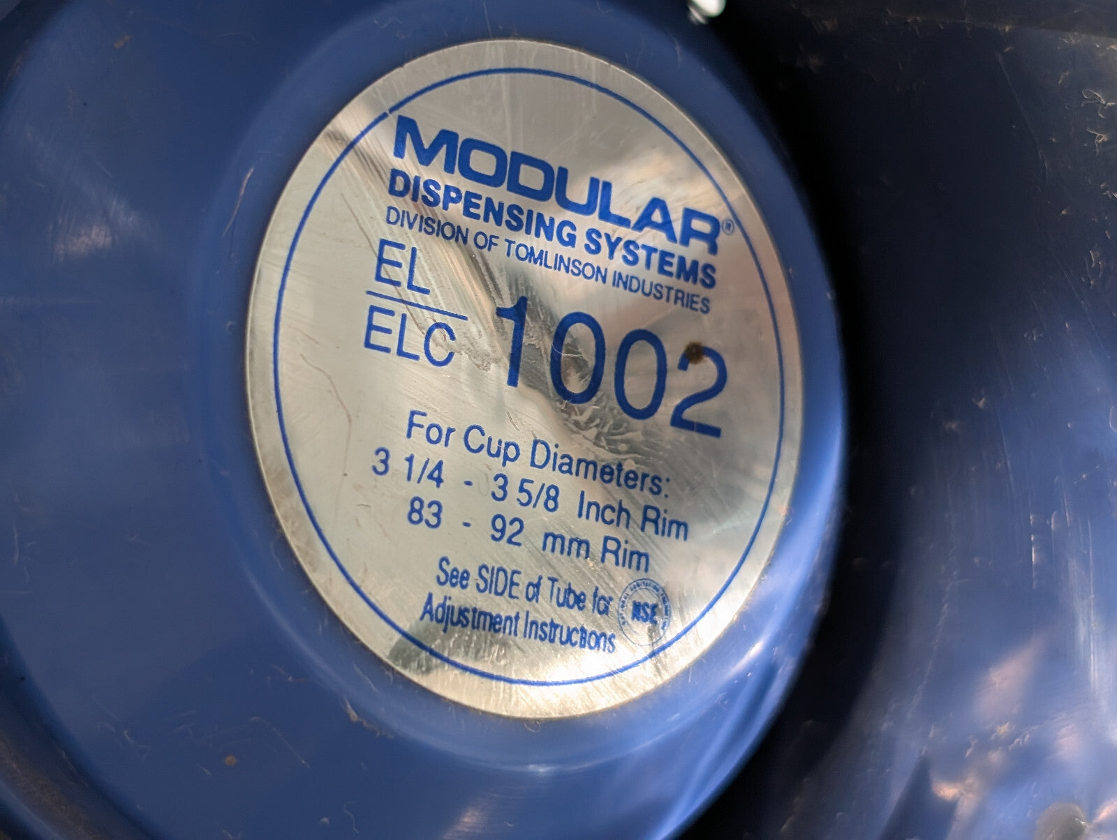 Tomlinson Modular Dispensing EL/ELC 1002 Cup 3-1/4"-3-5/8" Rim Size Dispenser SS
