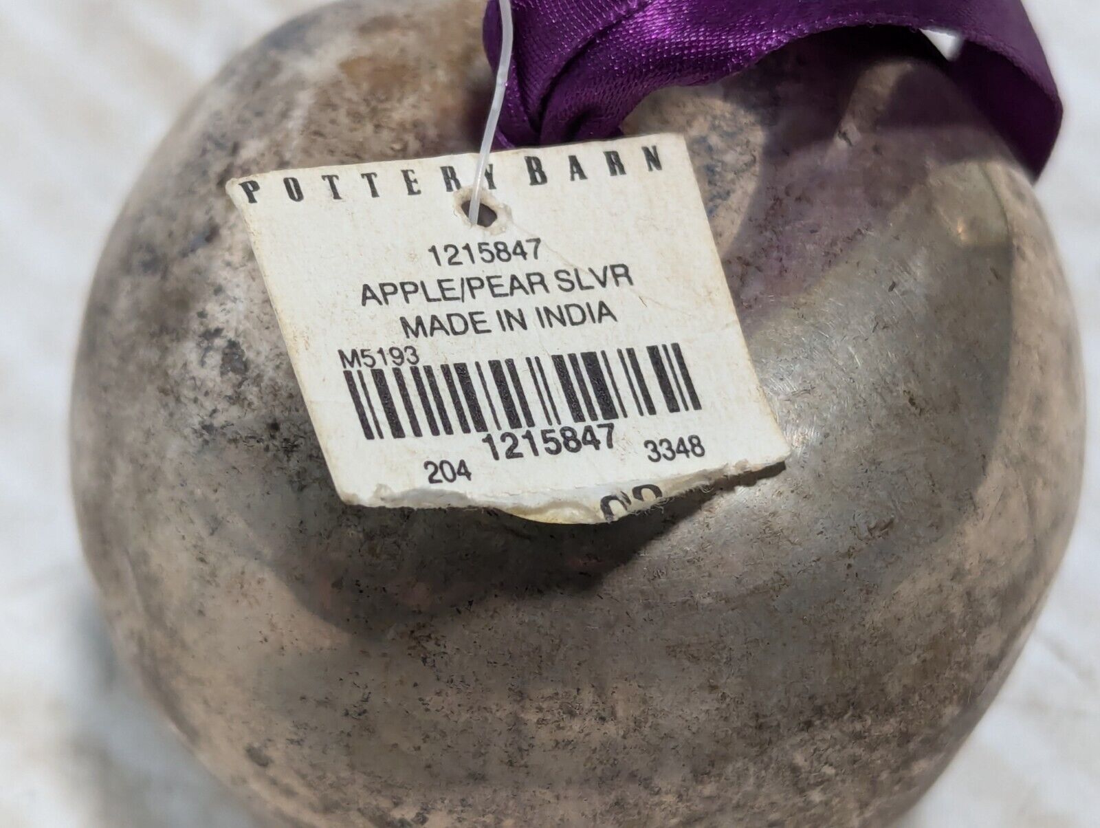 Stunning Hammered Silver Apple, Purple Ribbon, Home Decor - Free Shipping