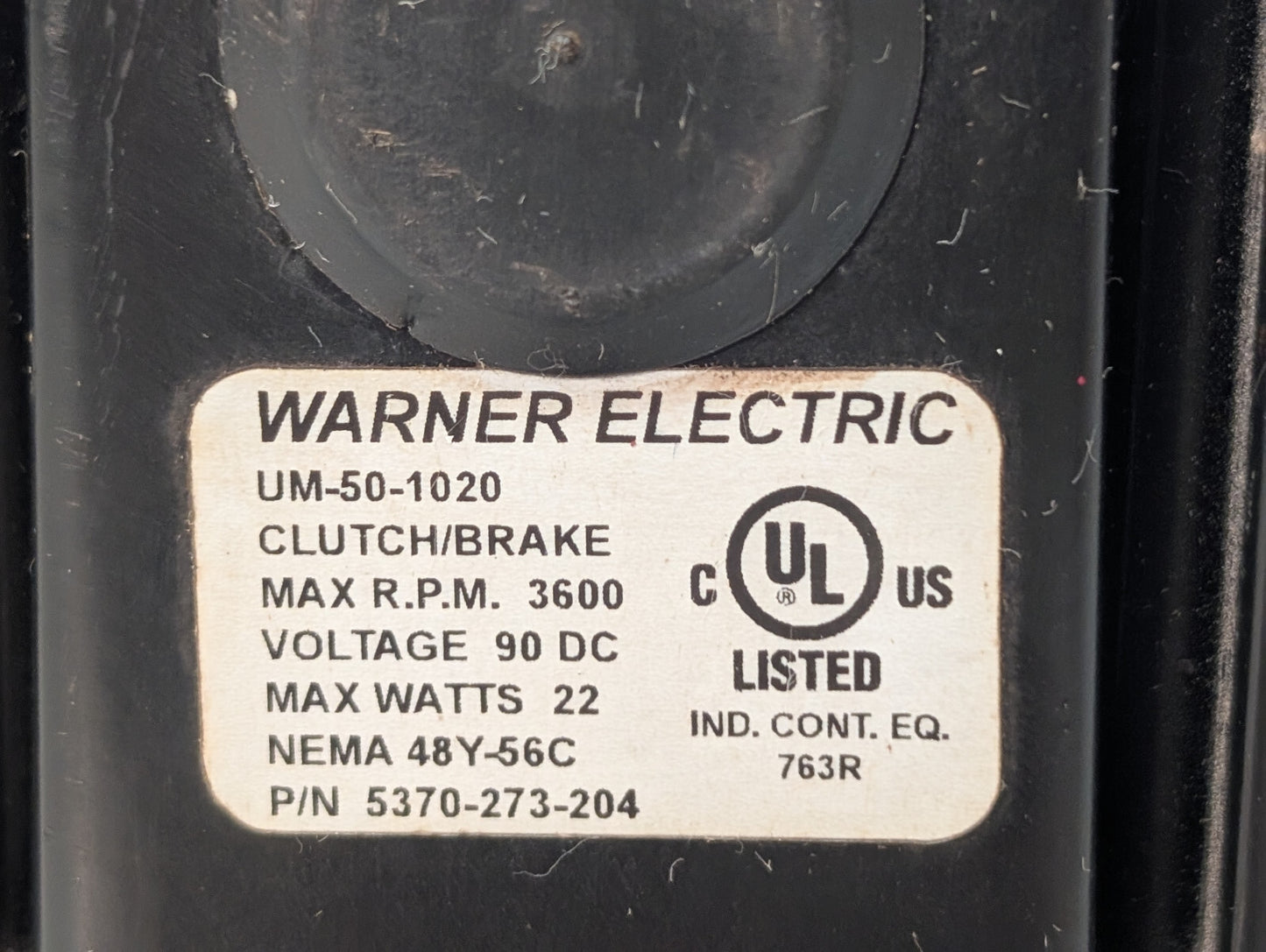 Warner Electric 5370-273-204, UM-50-1020 Clutch, Brake 90VDC, 3600RPM Max, 22W