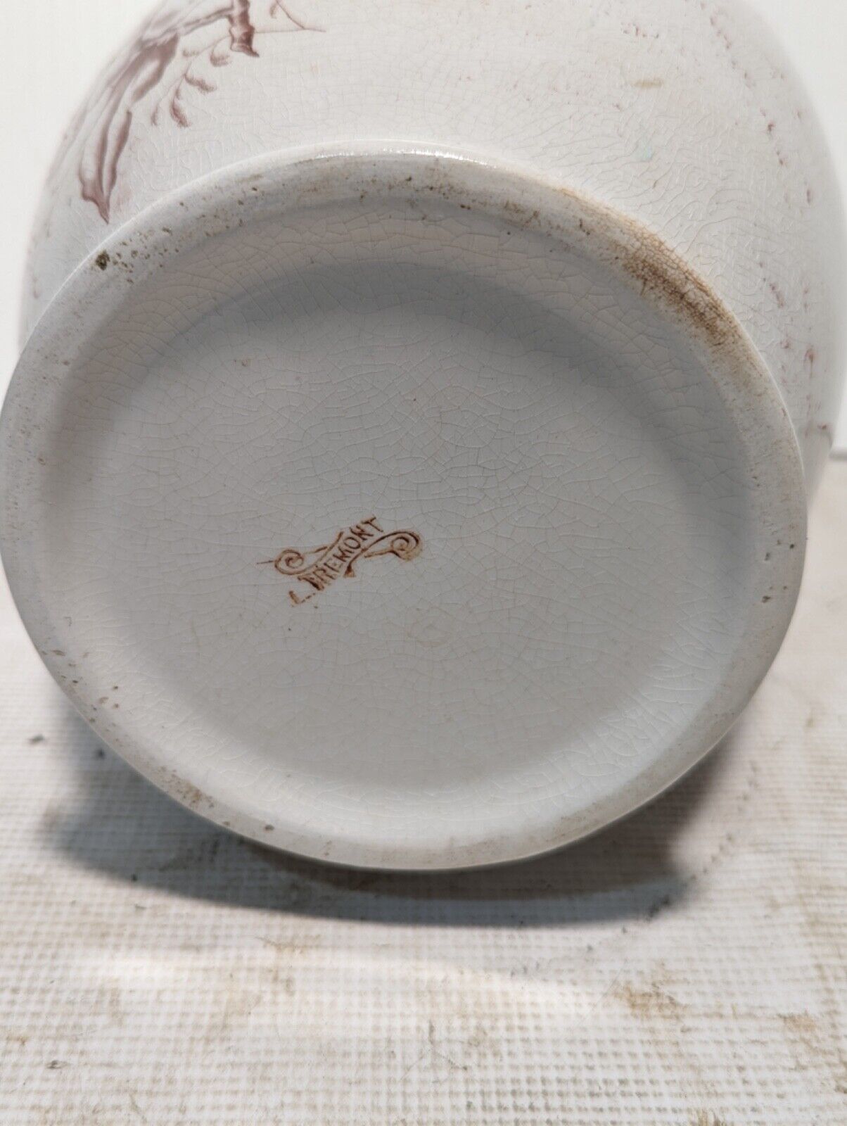 Fremont antique ceramic pitcher, White With Floral/Leaves Design