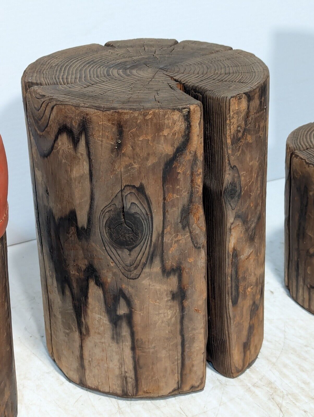 3 Piece Rustic Log Stools \ Tables, Beautifully Weathered - Free Shipping