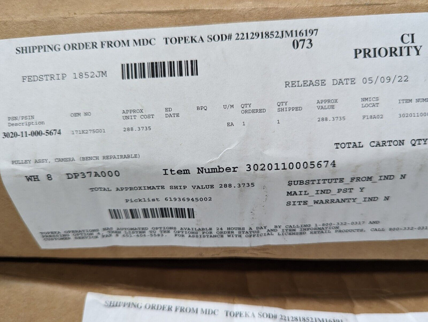 3020-11-000-5674 171K275G01 Camera Pulley Assembly - Free Shipping