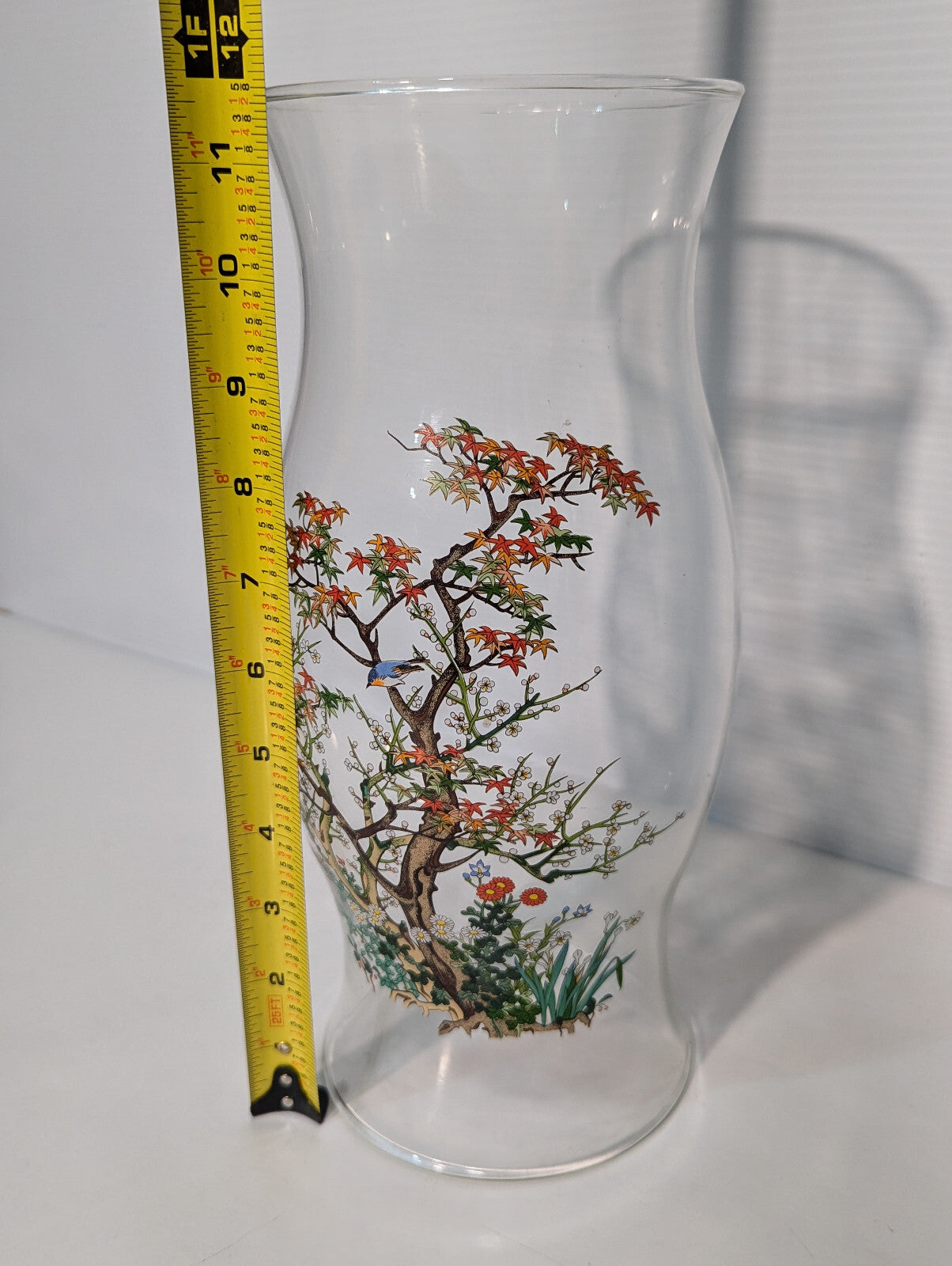 Vintage Hurricane Lamp Glass, Candle Cover, Chimney, Centerpiece, Bird, Foliage