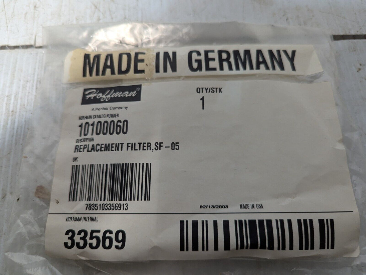 Lot of 4 Hoffman 10100060 Filter Elements, Replacements Filters - Free Shipping