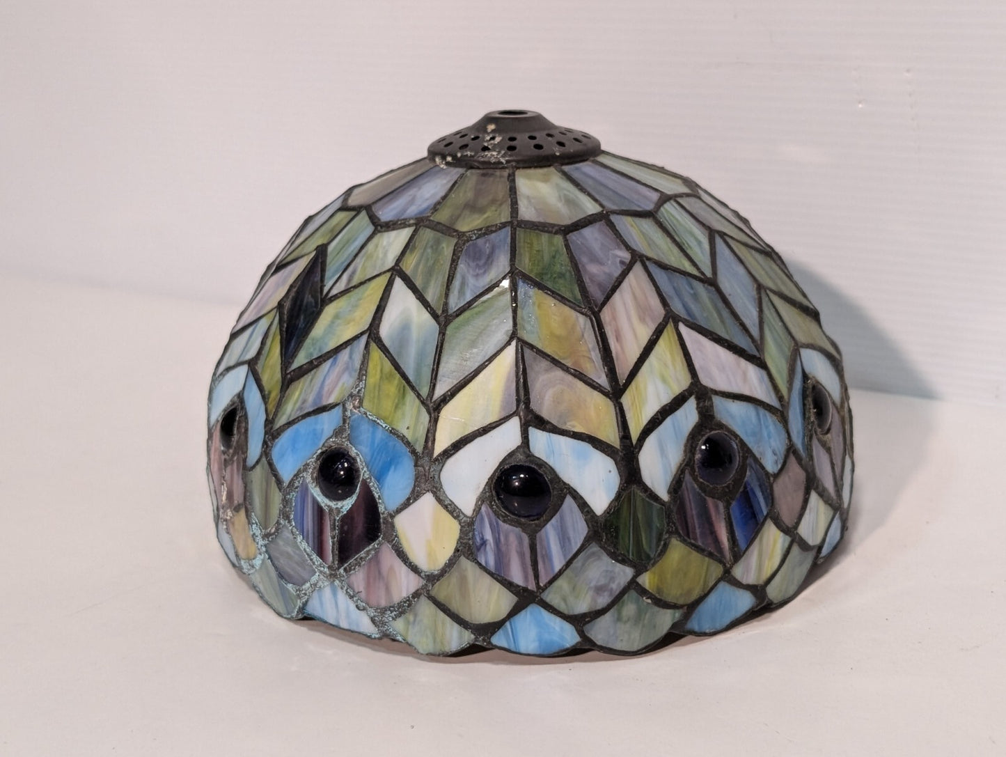 Vintage Leaded Glass Lamp Shade, 9" Wide, 6" Tall, Beautiful Piece