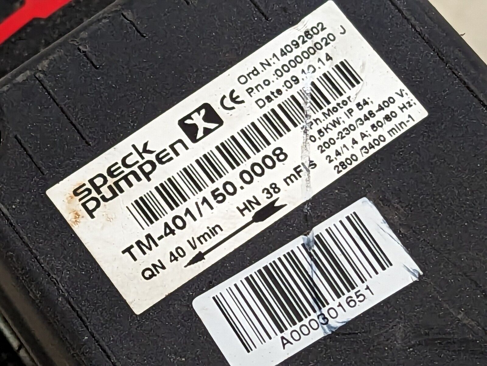 Speck Pumpen T-401/150.0008 3-phase motor, 0.5kW, 200-230/346-400VAC, 2800/3400