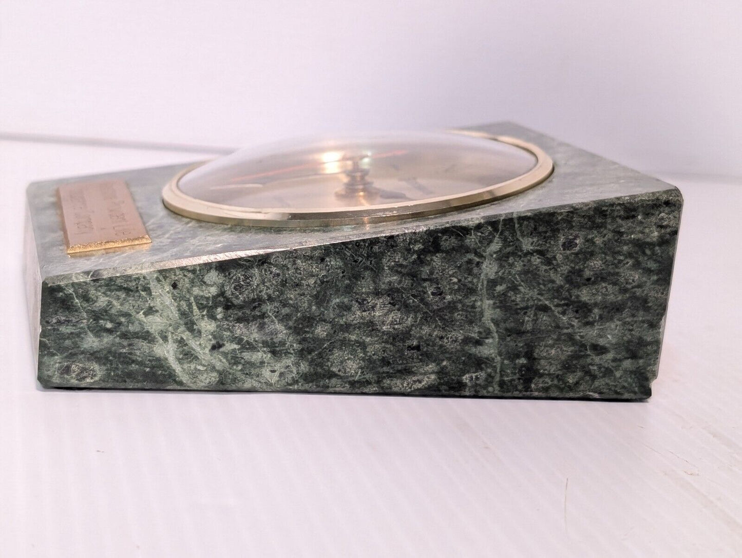 Vintage Benchmark Desk Clock in Green Granite, Keystone Provident- Free Shipping