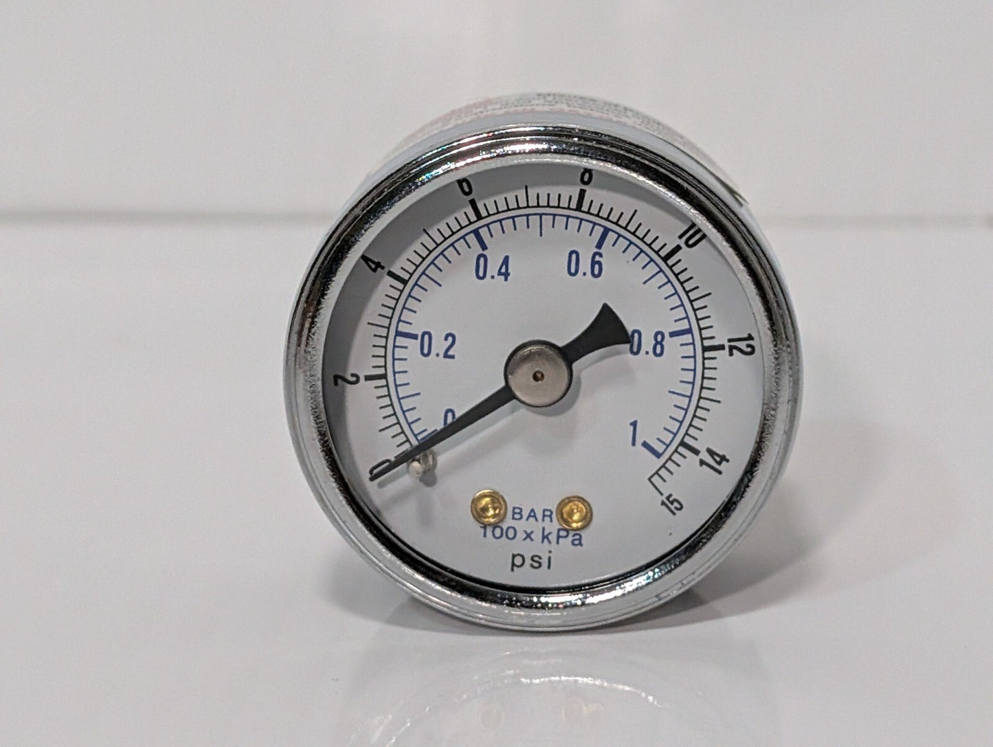102D-158B Dry Pressure Gauge 1.5" 1/8" NPT Brass Back 15 PSI/KPA/BAR