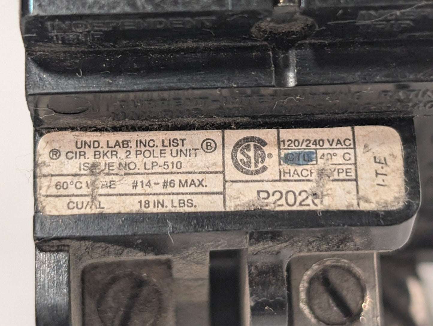 Square D / Und. Lab. P2020 Circuit Breaker, 20 Amp, 2-Pole