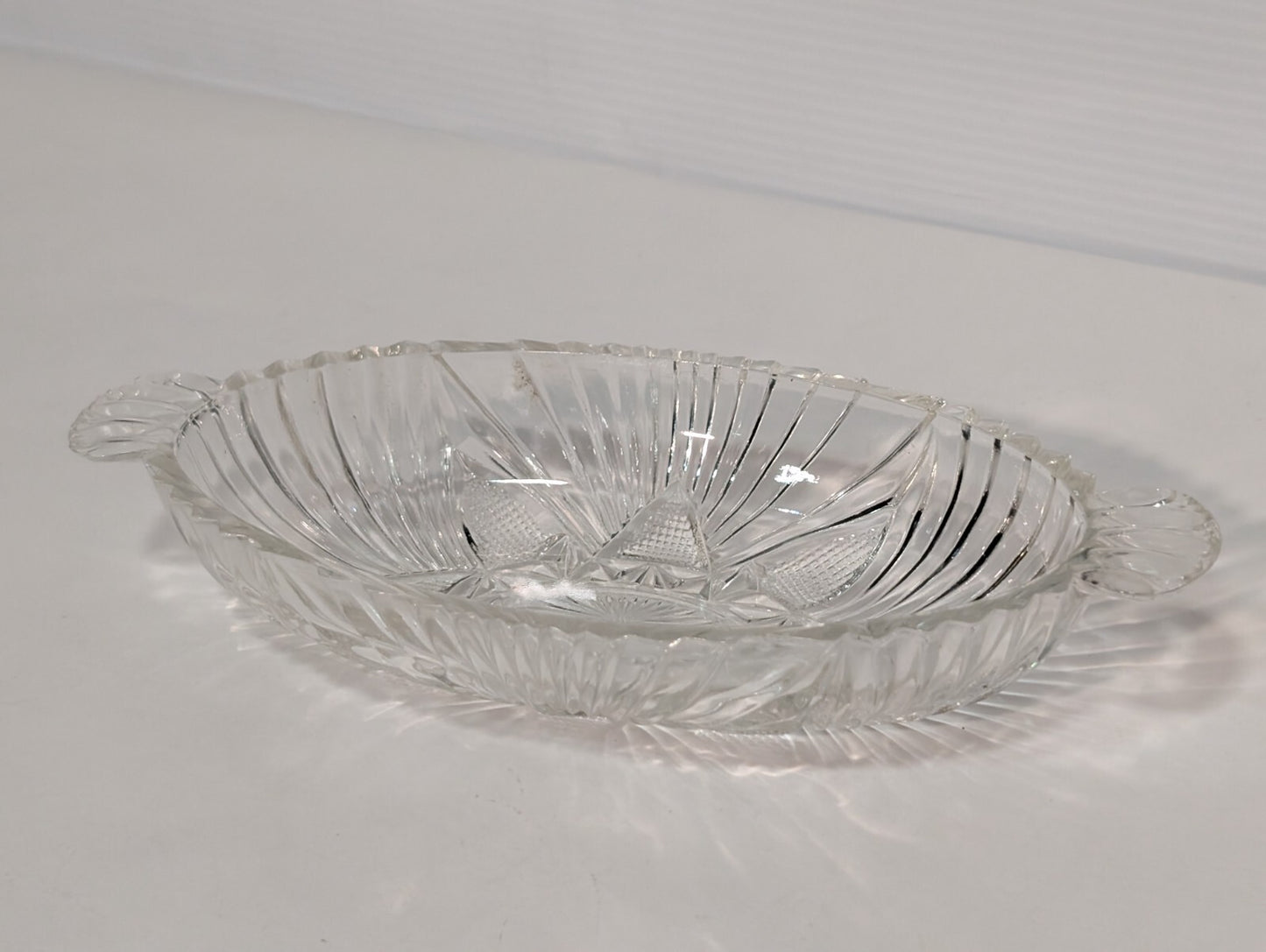 Vintage Hazel Atlas 573 Clear Glass Oval Olive Dish Relish Pattern with Handles